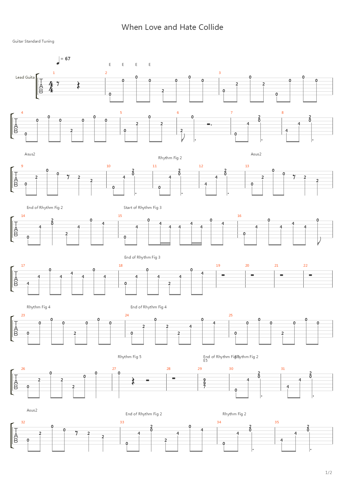 When Love And Hate Collide吉他谱