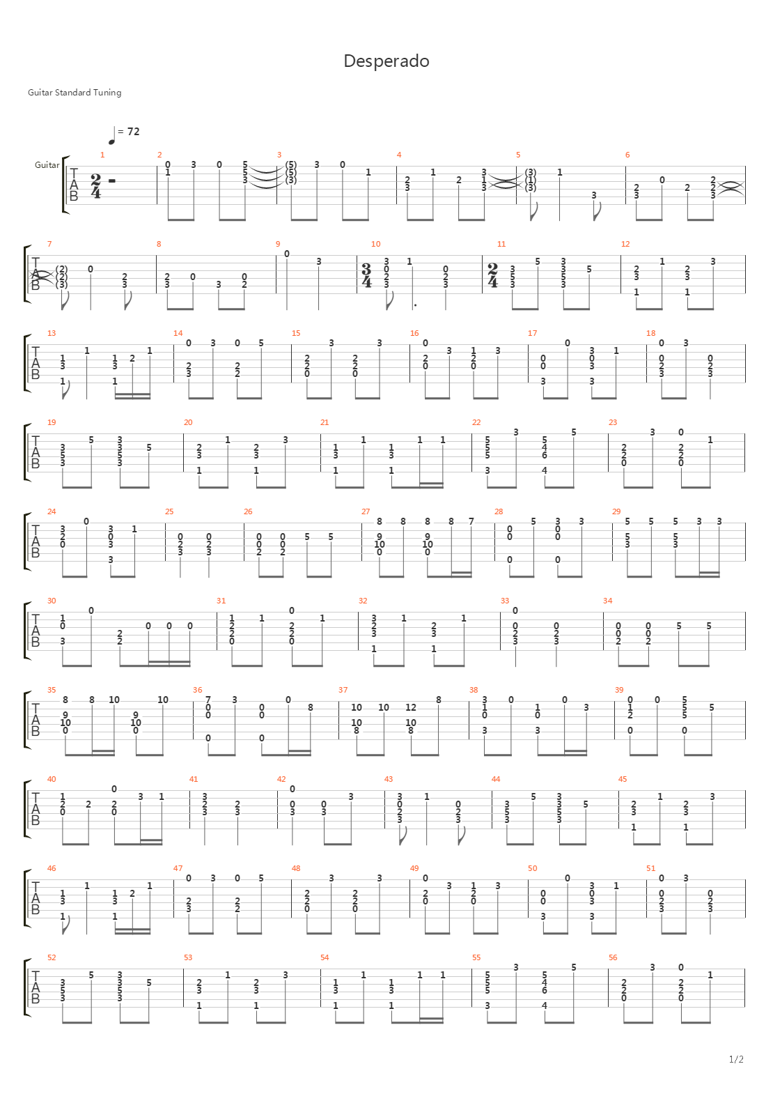 Desperado吉他谱