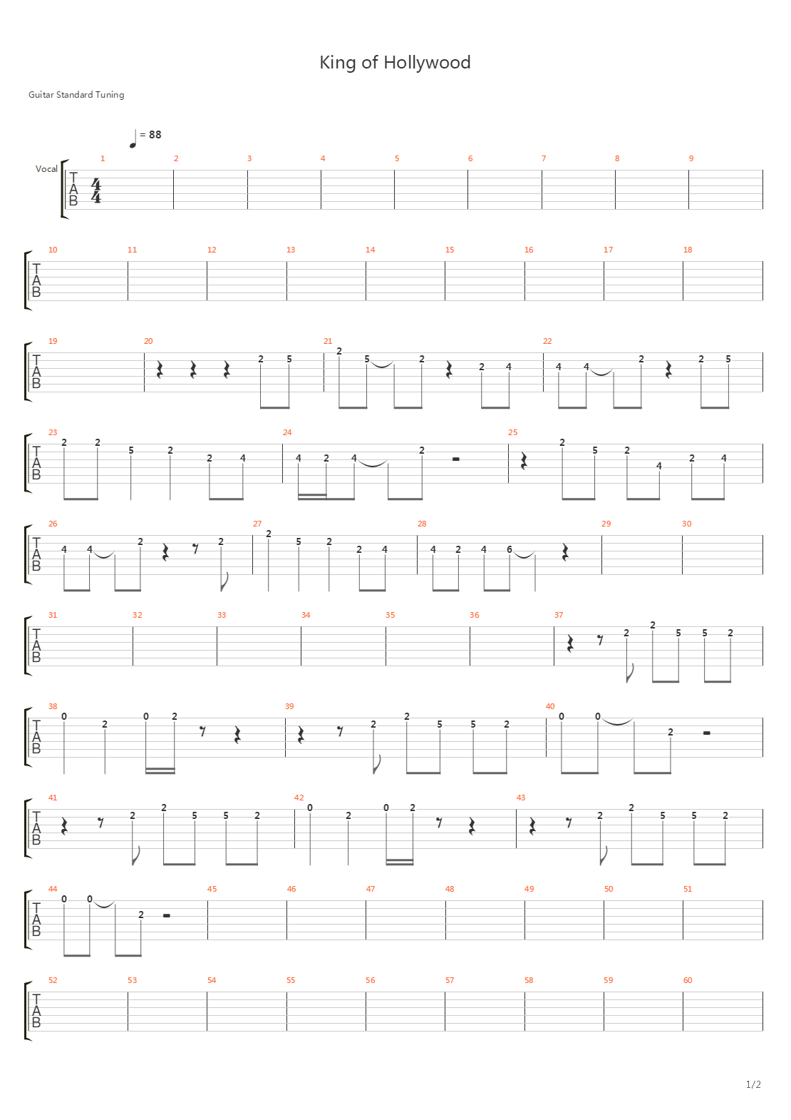 King Of Hollywood吉他谱