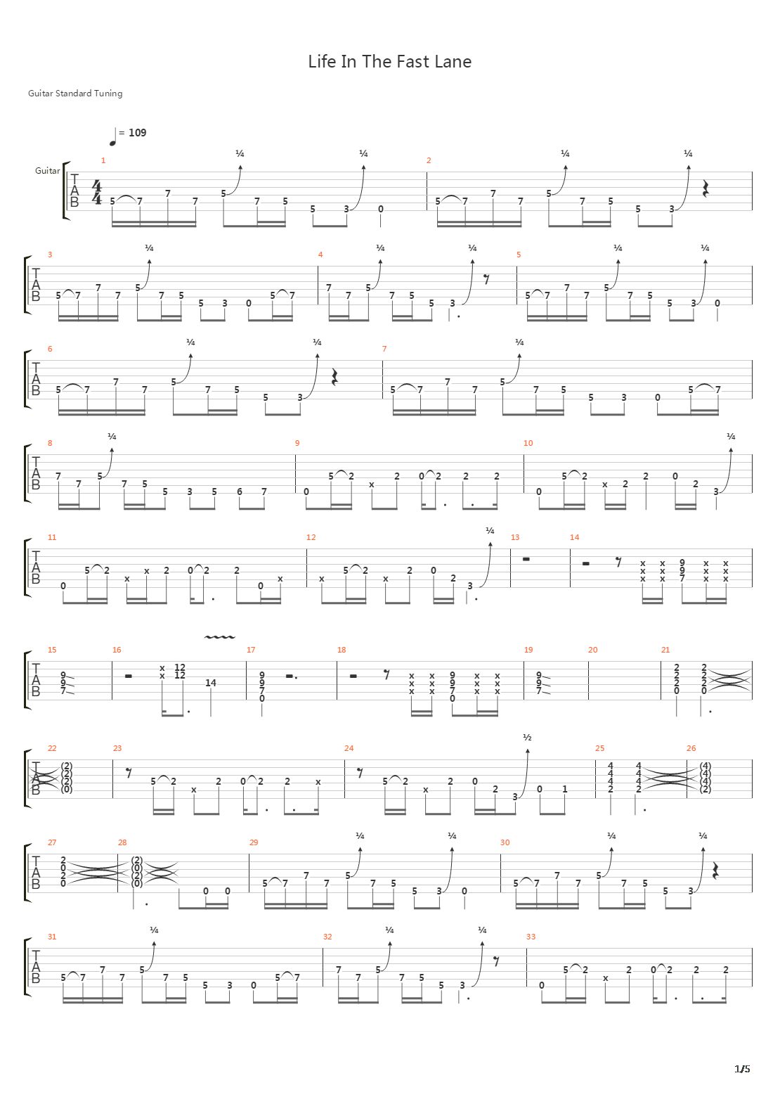 Life In The Fast Lane吉他谱