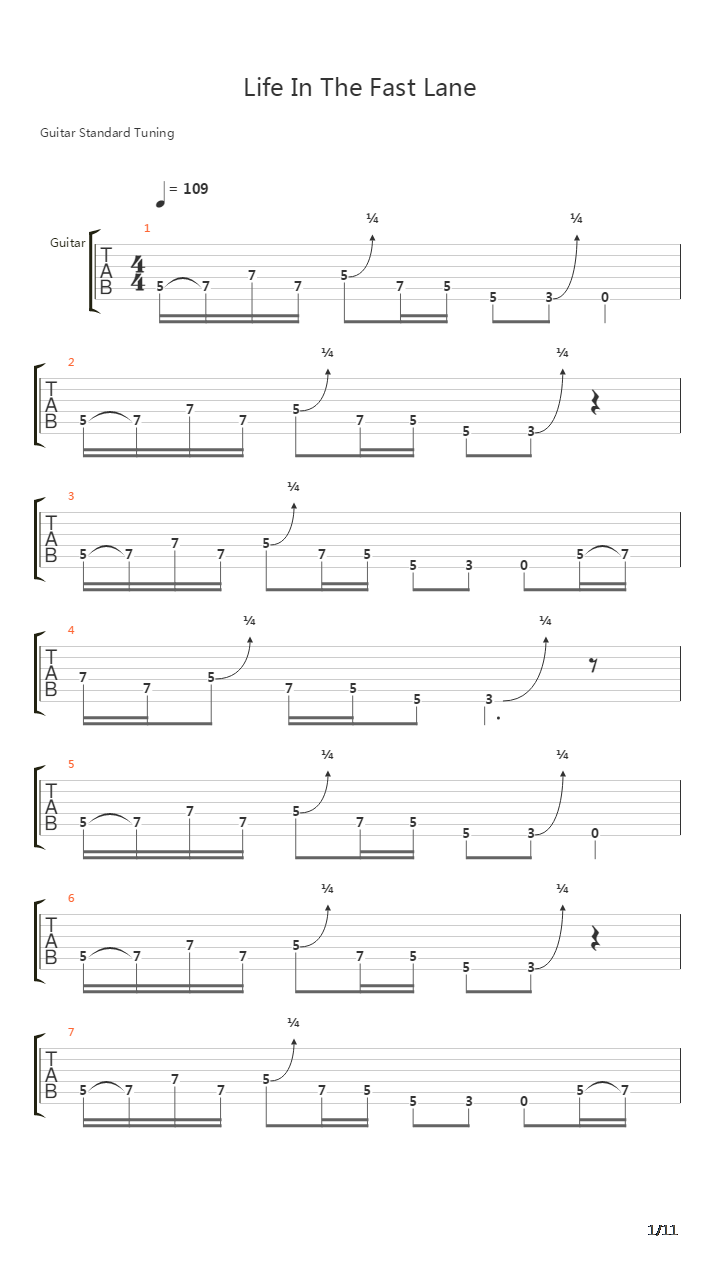 Life In The Fast Lane吉他谱