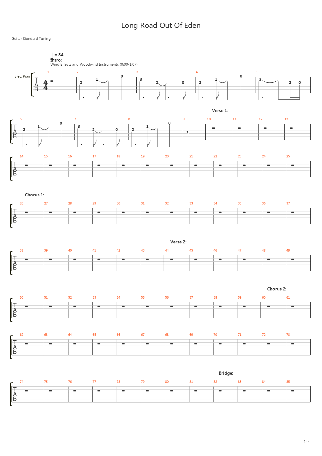 Long Road Out Of Eden吉他谱