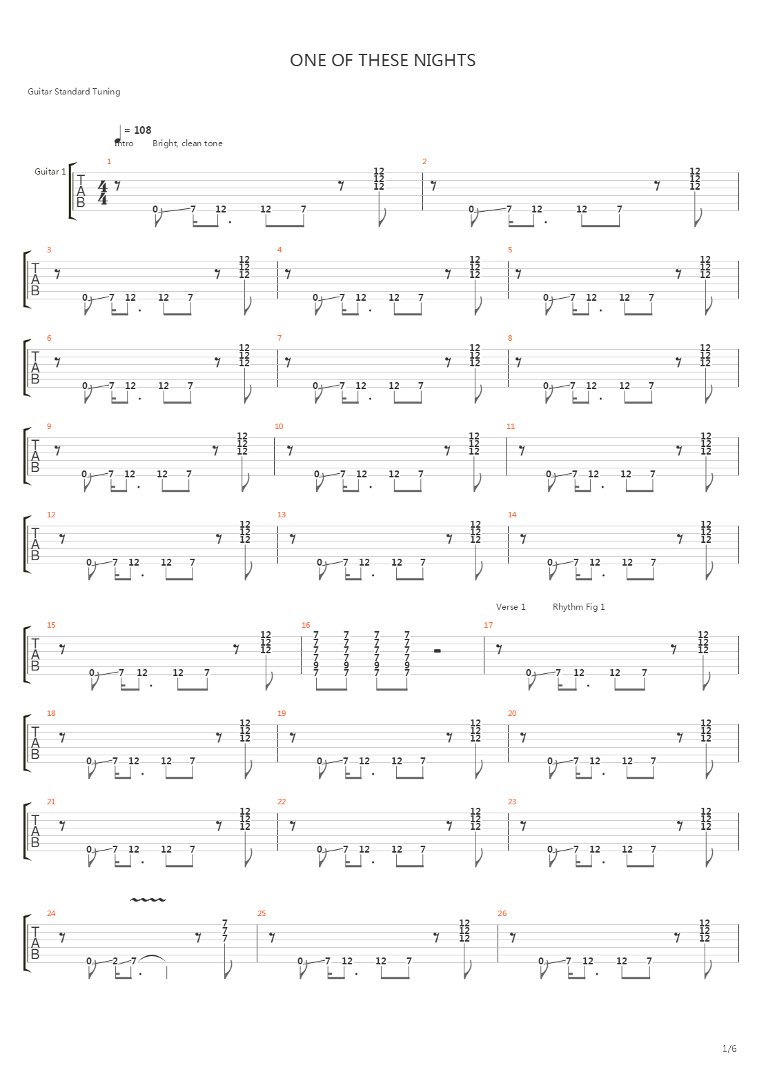 One Of These Nights吉他谱