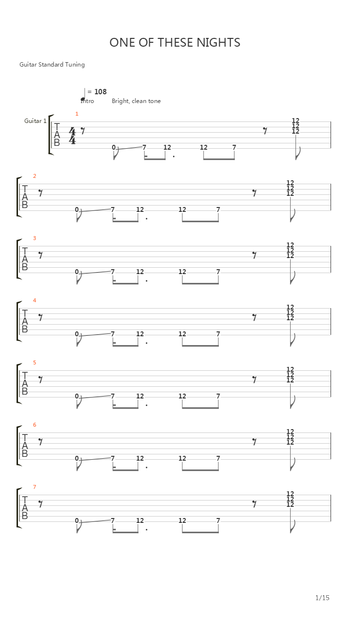 One Of These Nights吉他谱