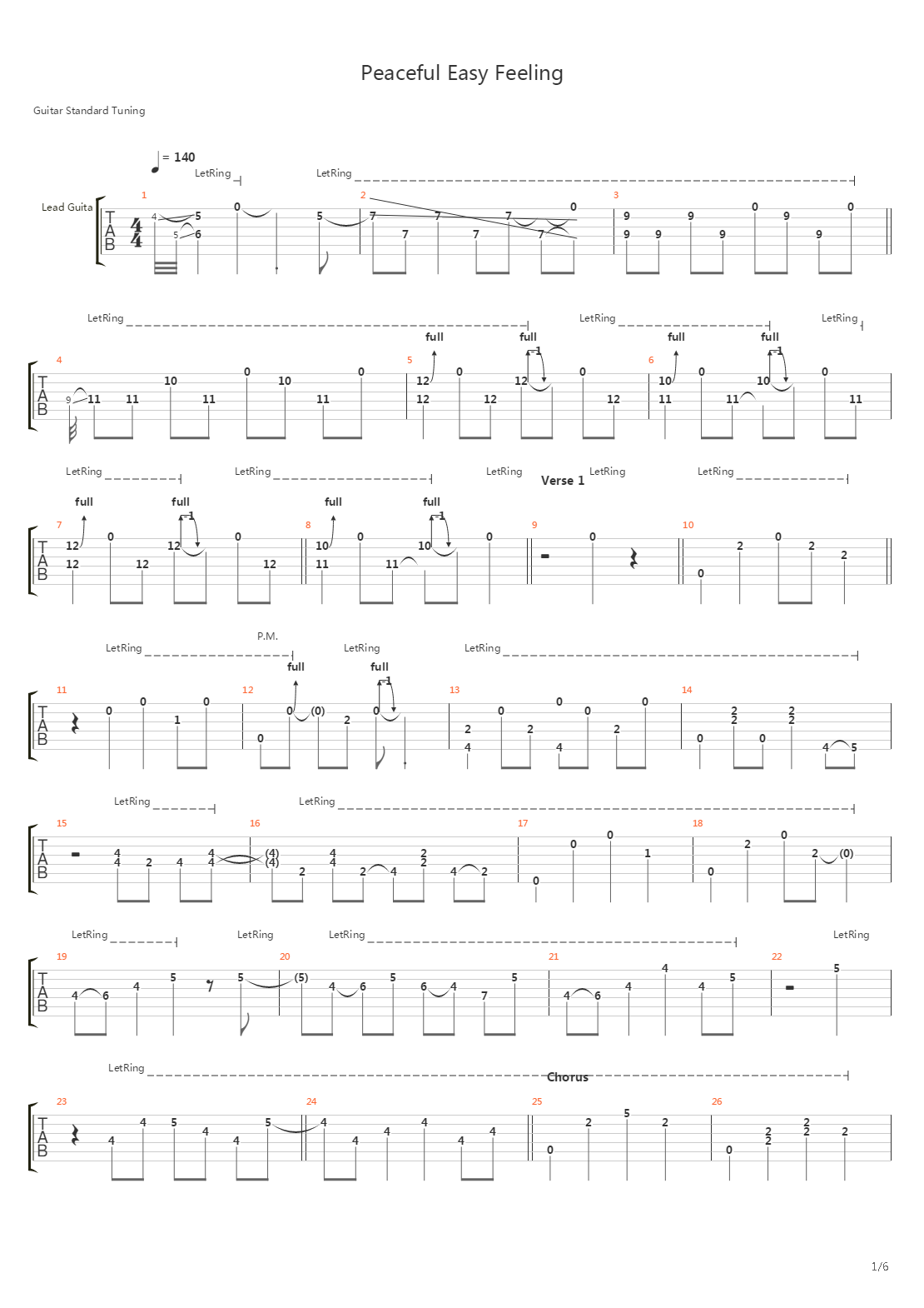 Peaceful Easy Feeling吉他谱
