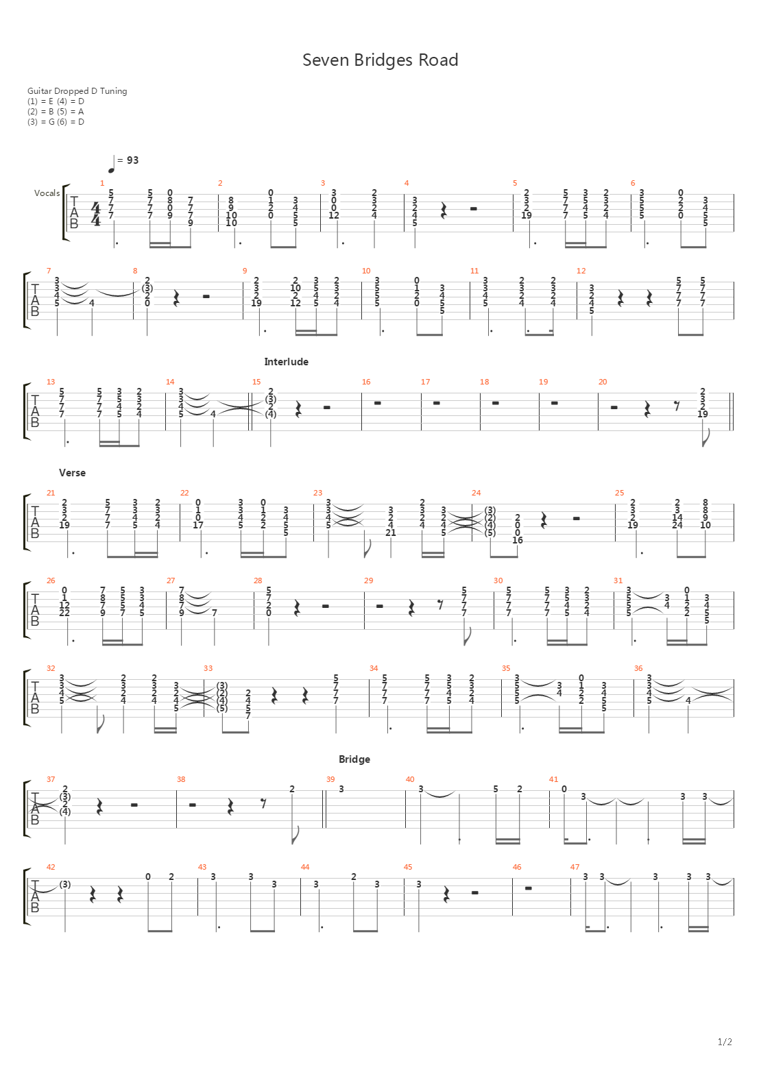 Seven Bridges Road吉他谱