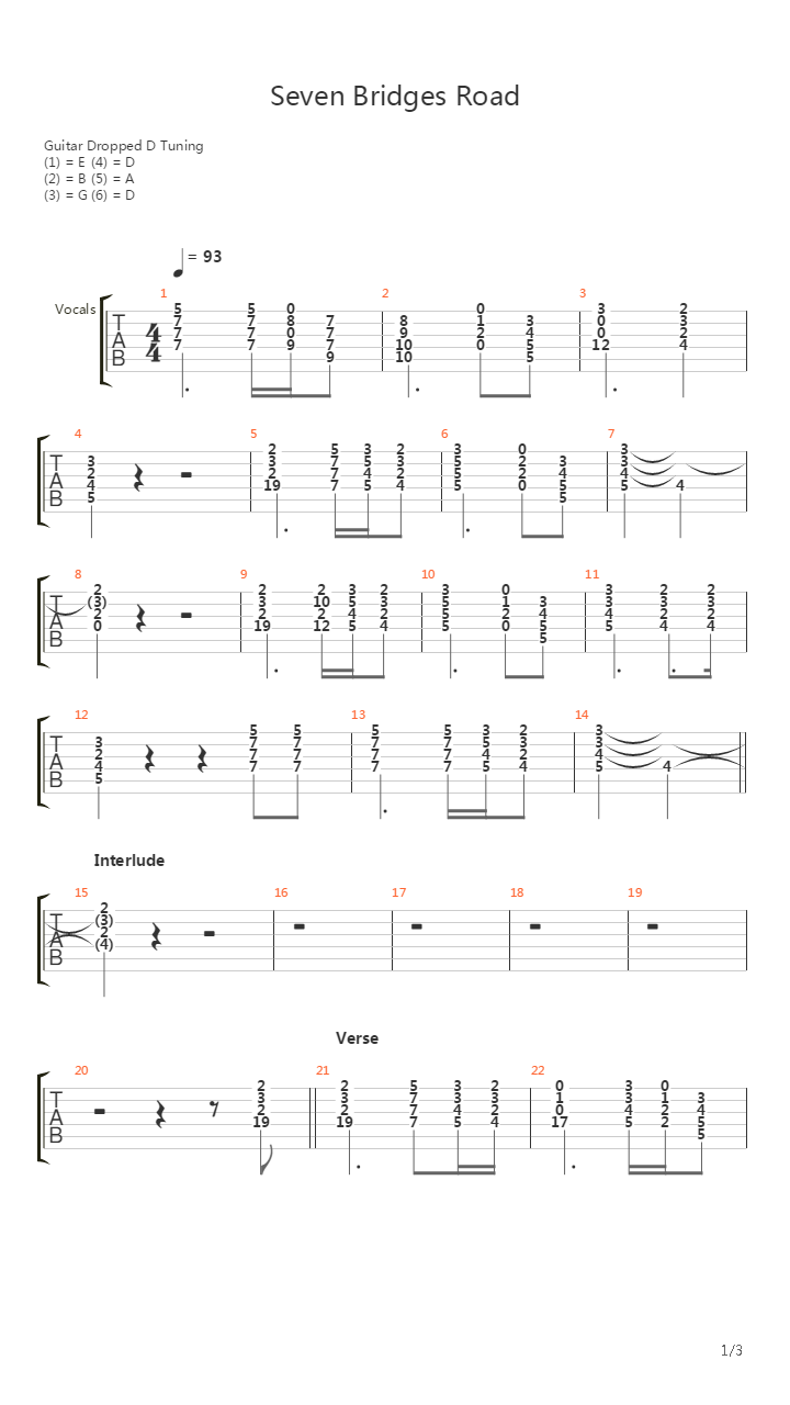 Seven Bridges Road吉他谱