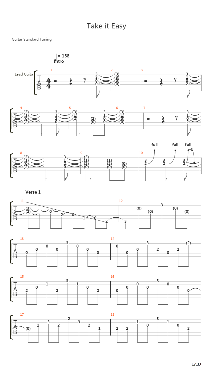 Take It Easy吉他谱