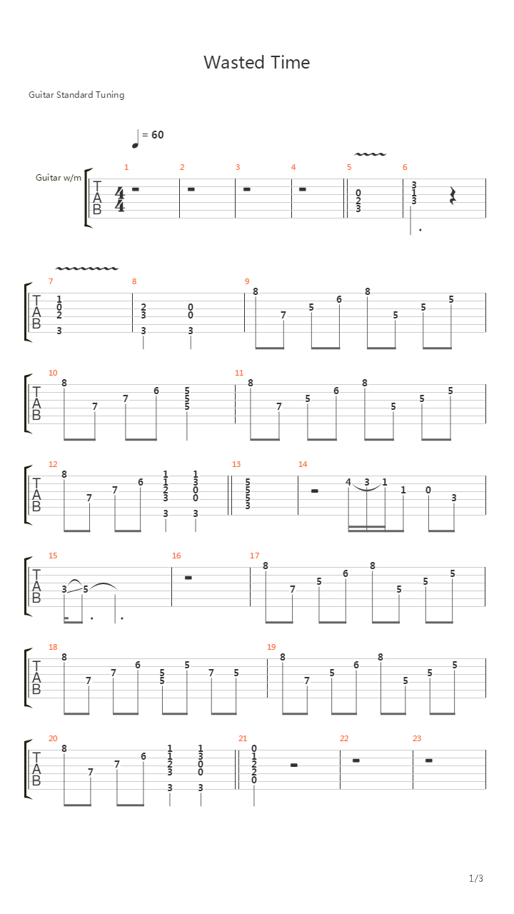 Wasted Time吉他谱