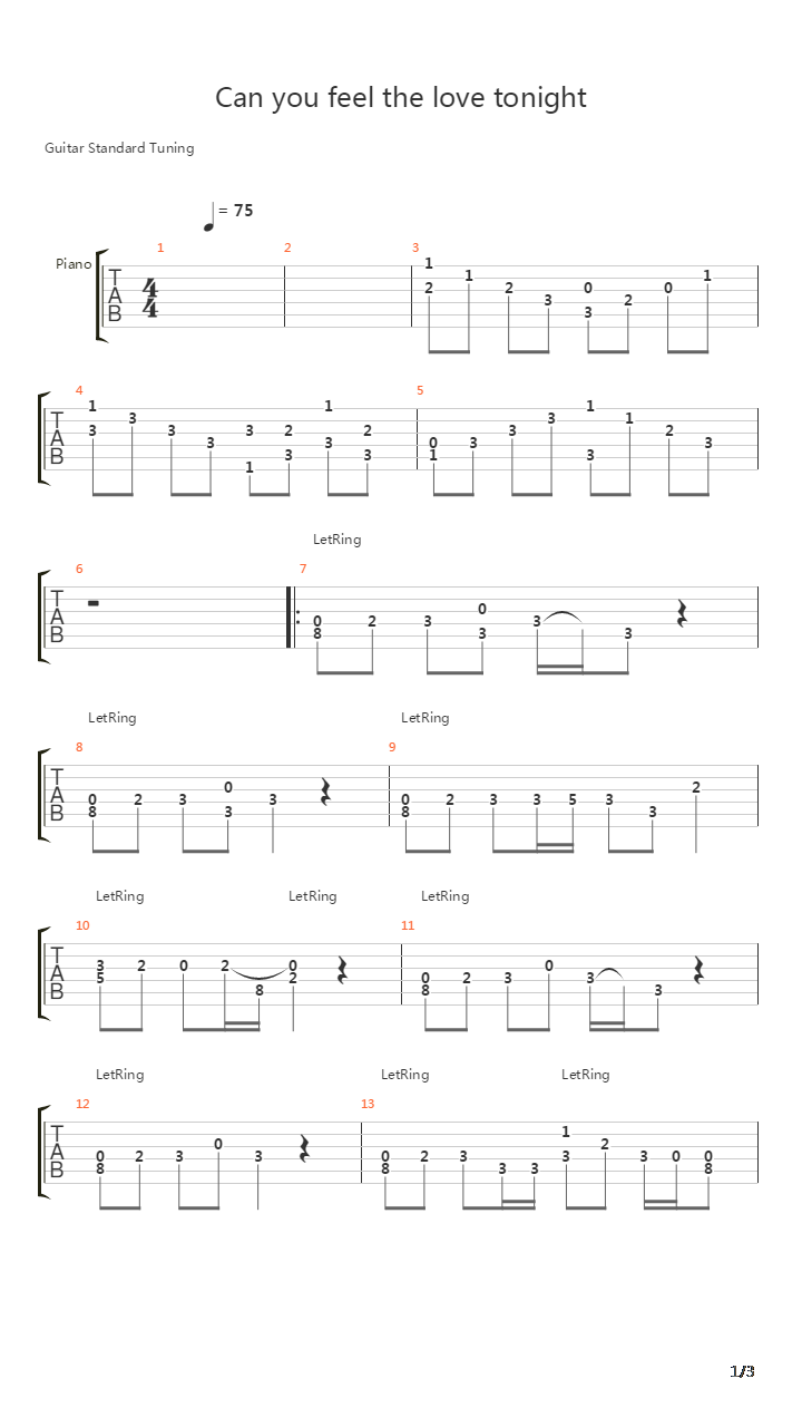 Can You Feel The Love Tonight吉他谱