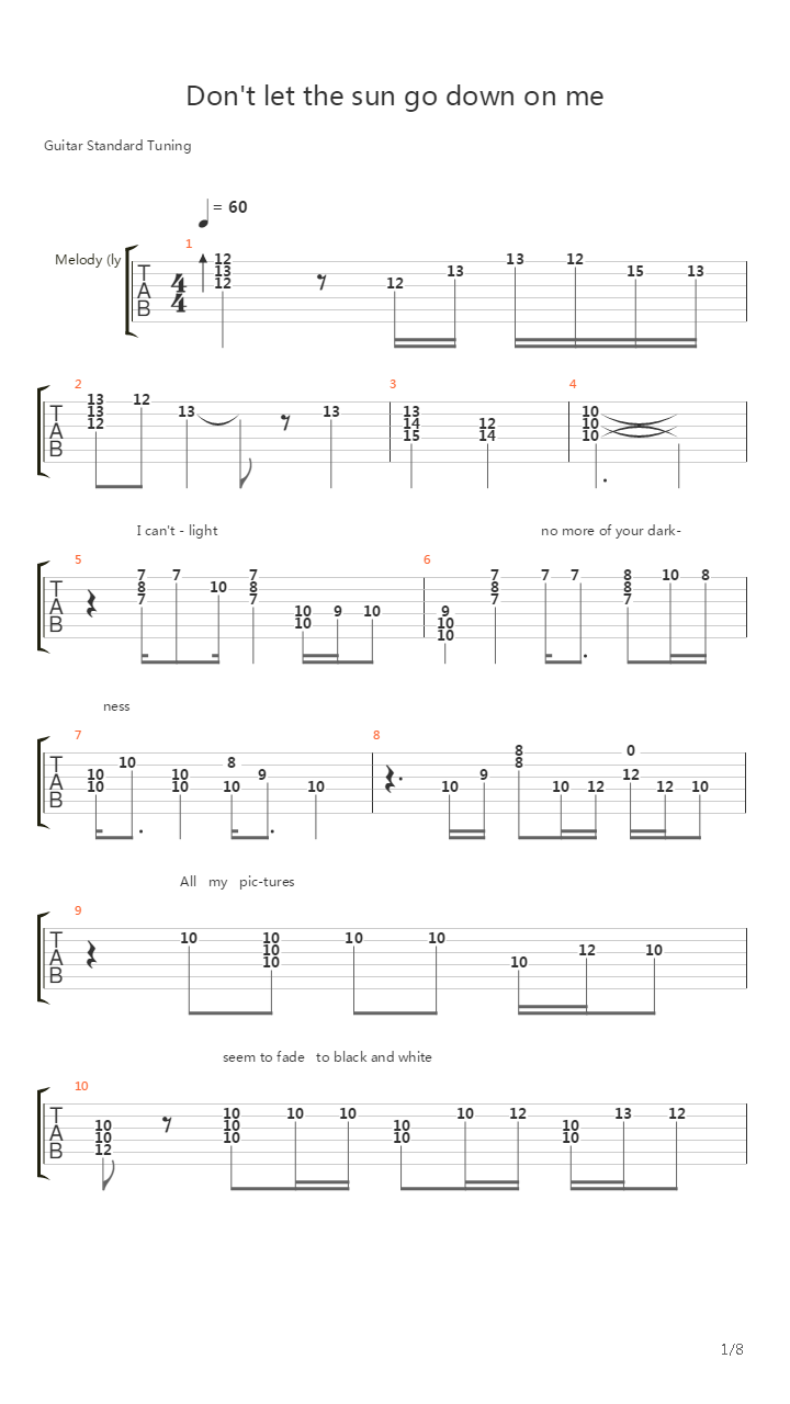 Dont Let The Sun Go Down On Me吉他谱