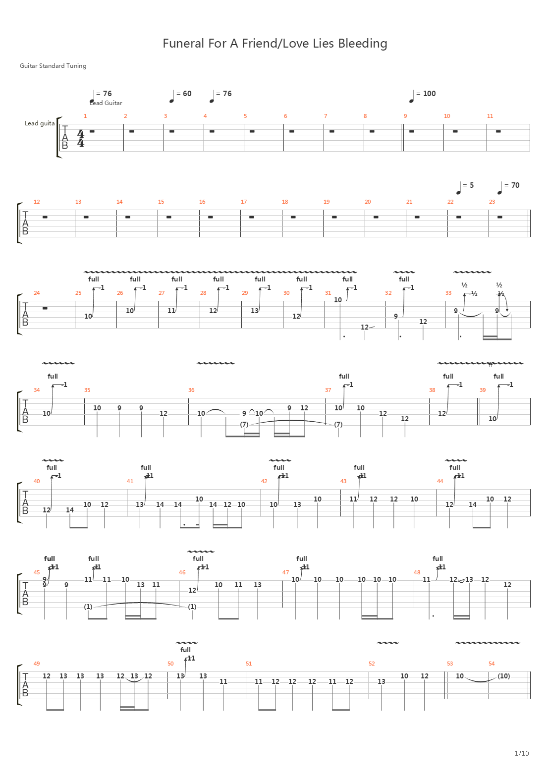 Funeral For A Friend Love Lies Bleeding吉他谱