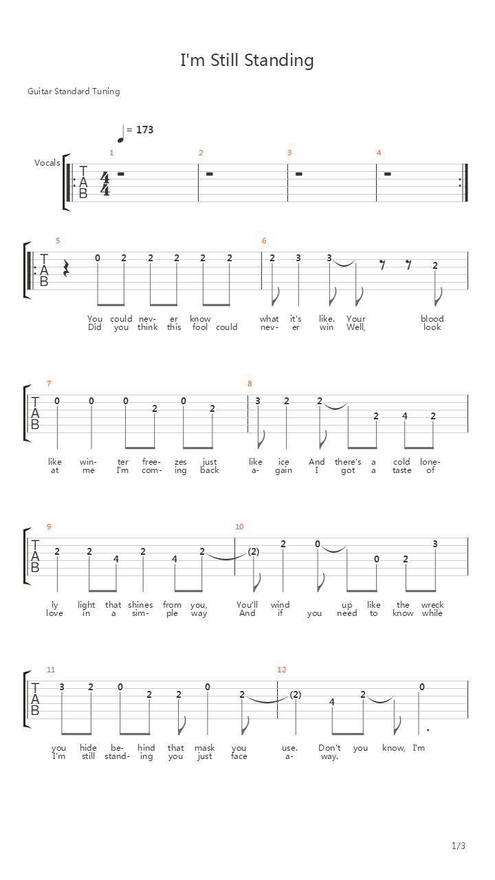 Im Still Standing吉他谱