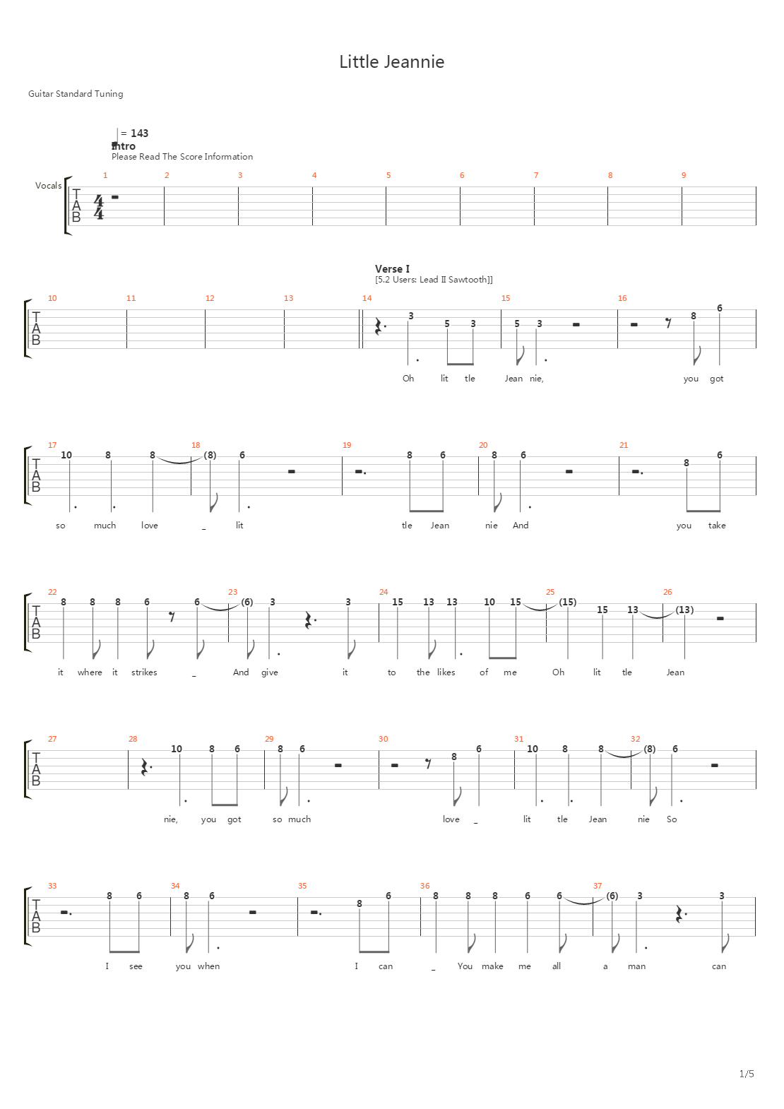 Little Jeannie吉他谱