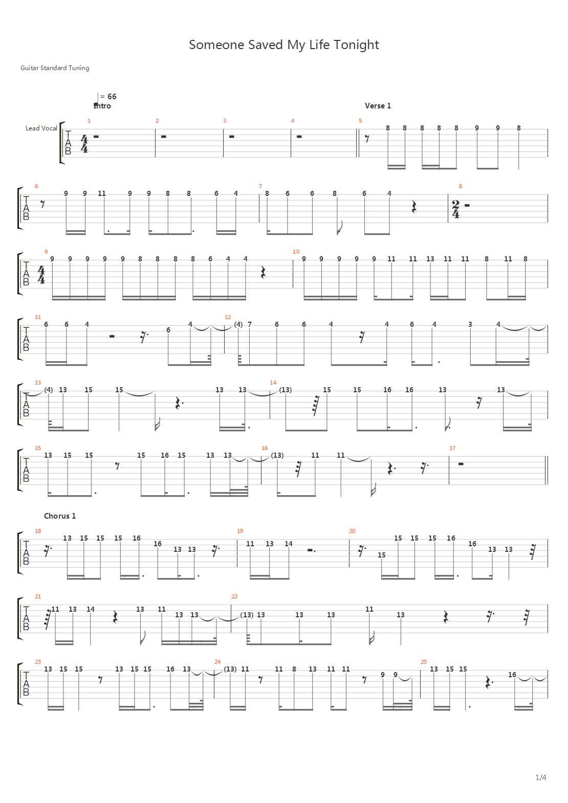 Someone Saved My Life Tonight吉他谱