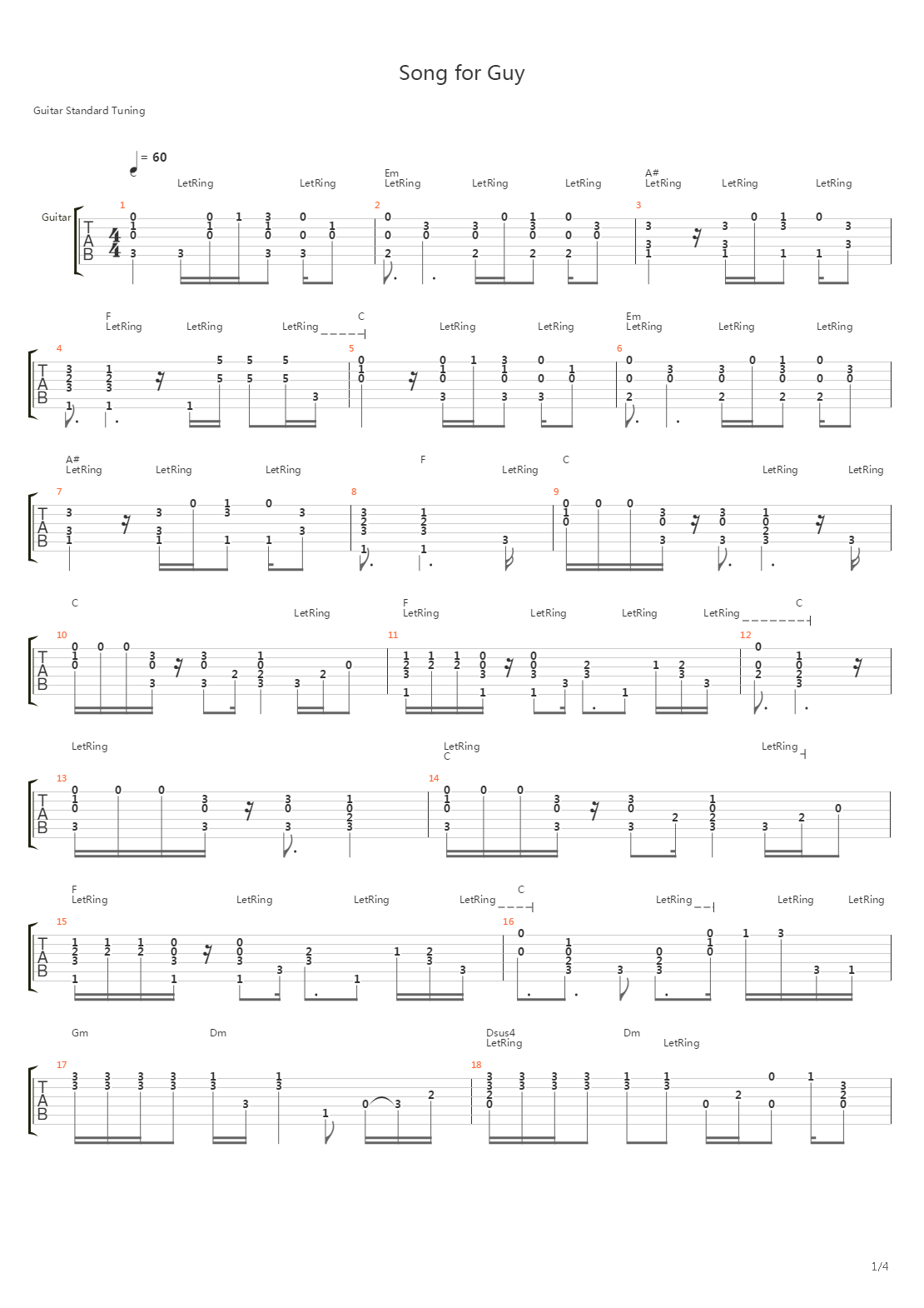 Song For Guy吉他谱