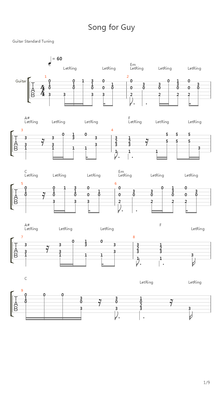 Song For Guy吉他谱