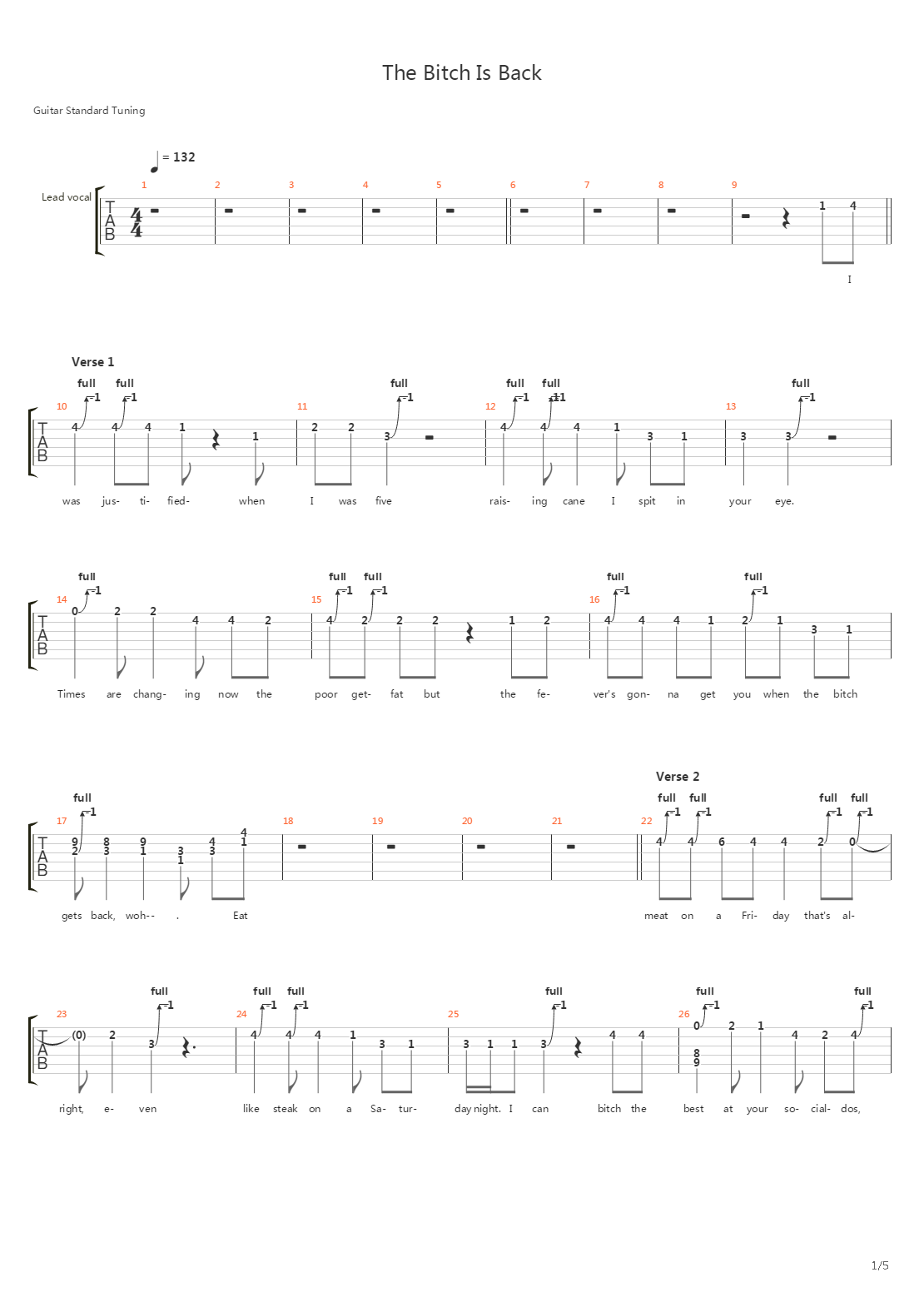 The Bitch Is Back吉他谱