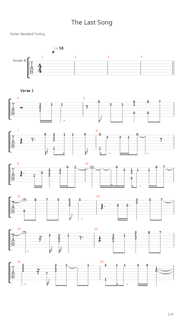 The Last Song吉他谱