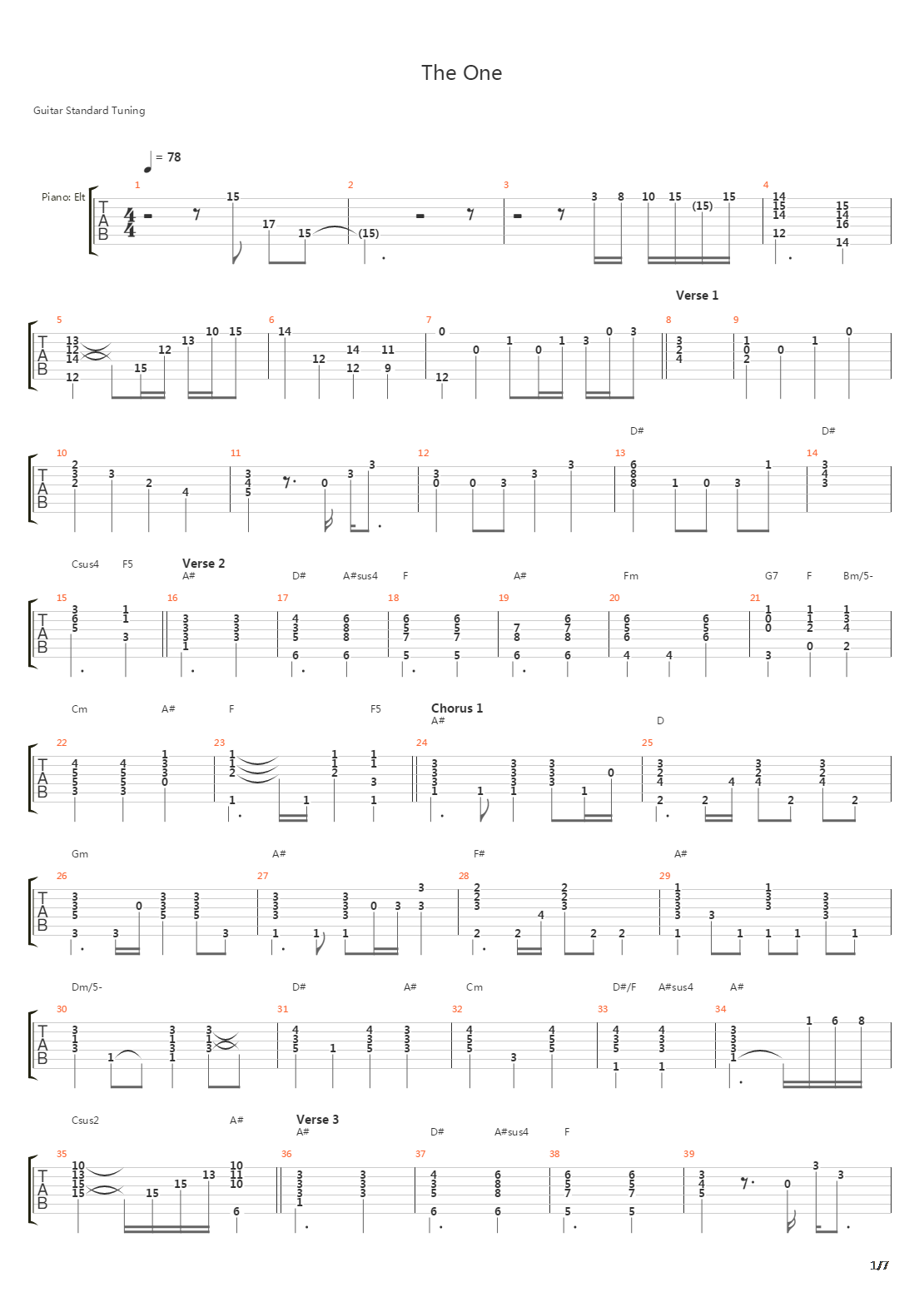 The One吉他谱