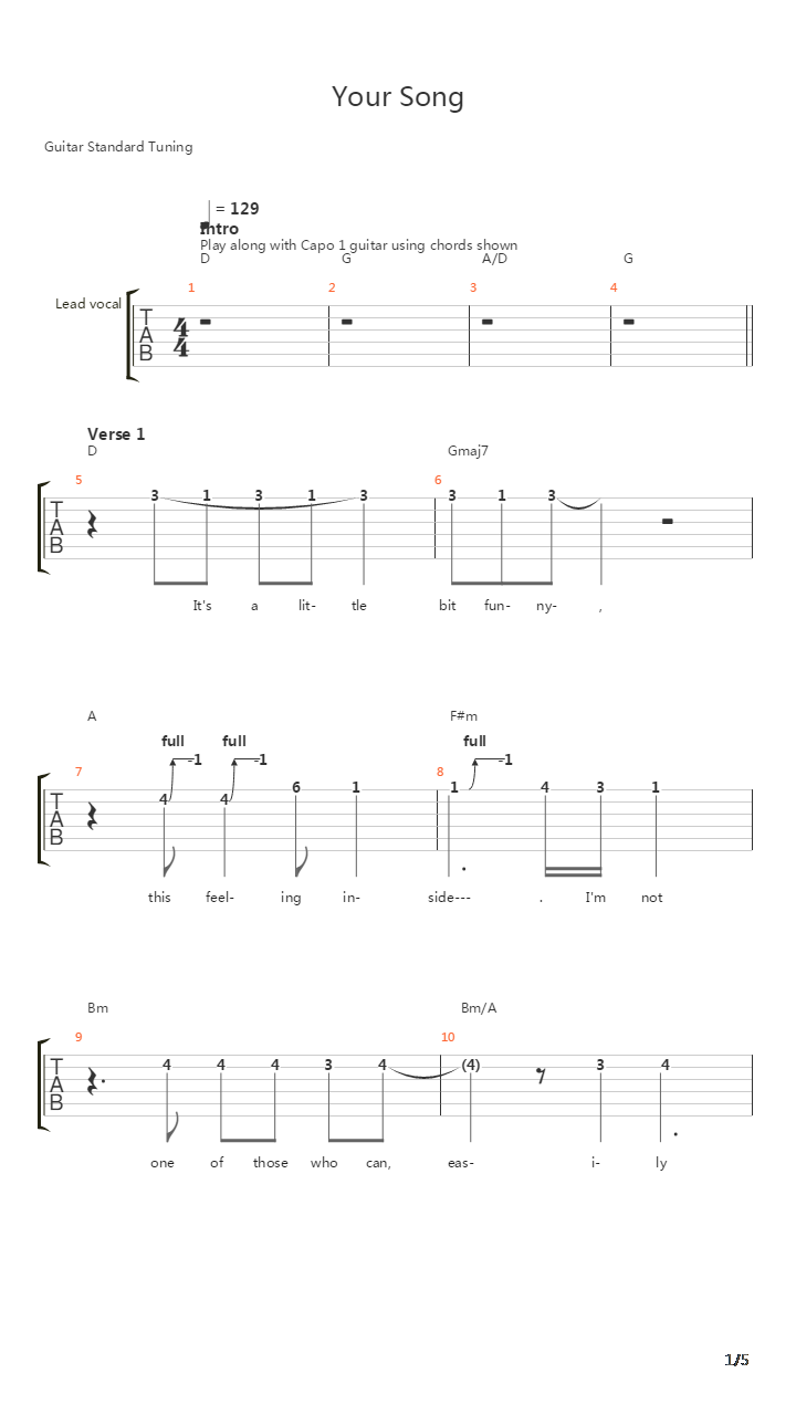 Your Song吉他谱