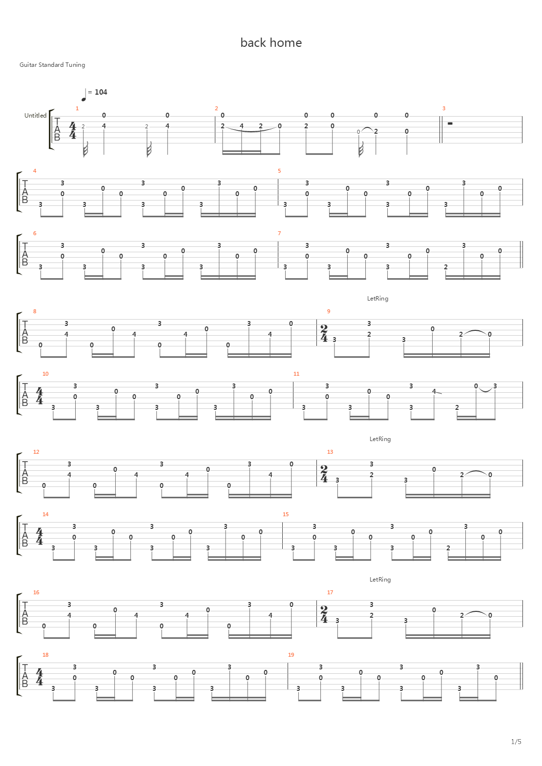 Back Home吉他谱