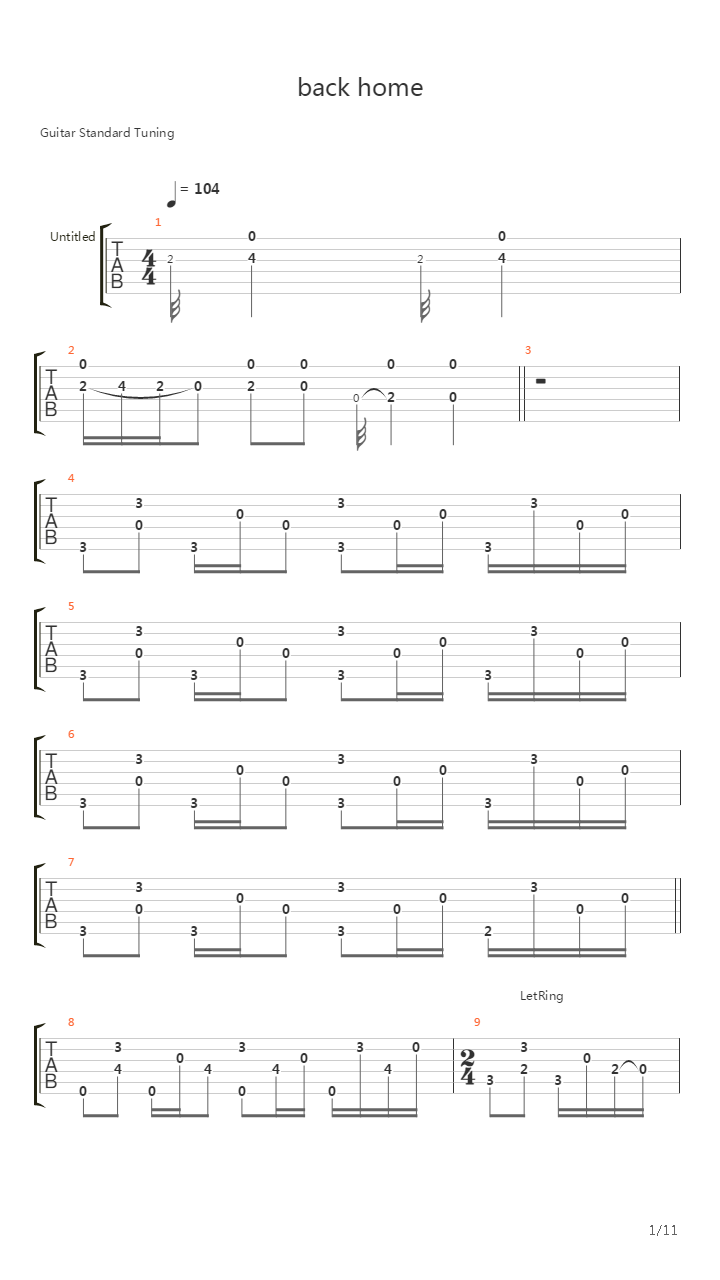 Back Home吉他谱