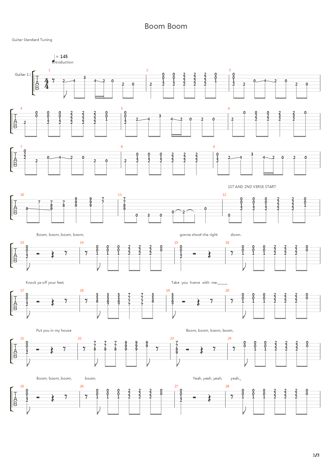 Boom Boom吉他谱
