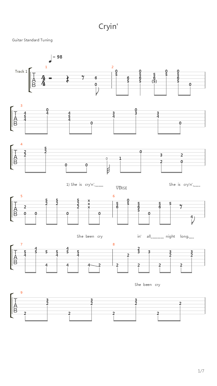 Cryin吉他谱