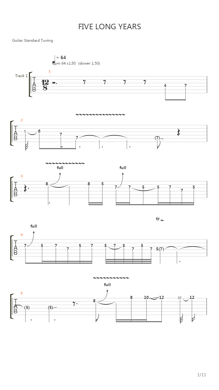 Five Long Years吉他谱