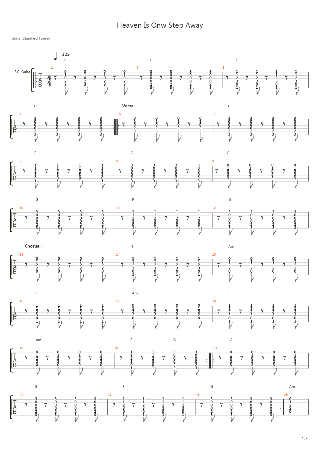 Heaven Is One Step Away吉他谱