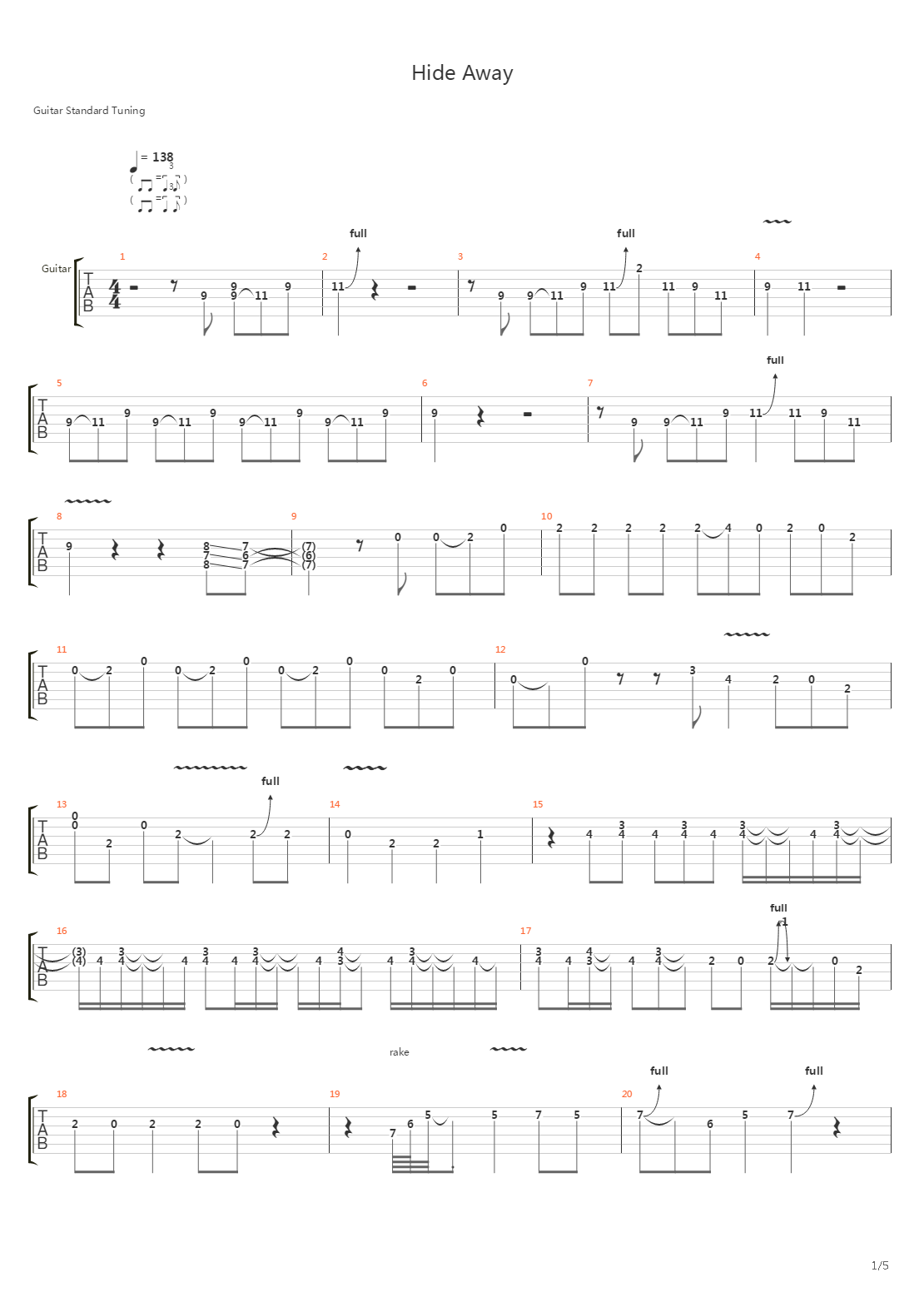 Hide Away吉他谱