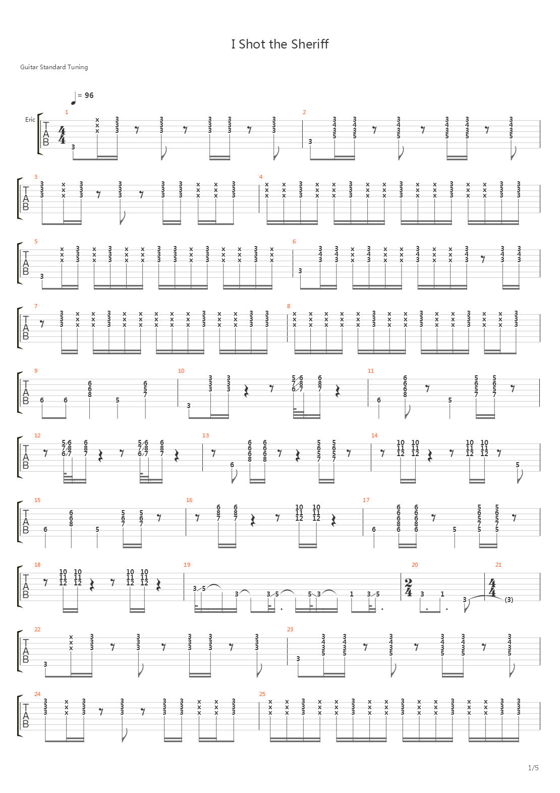 I Shot The Sheriff吉他谱