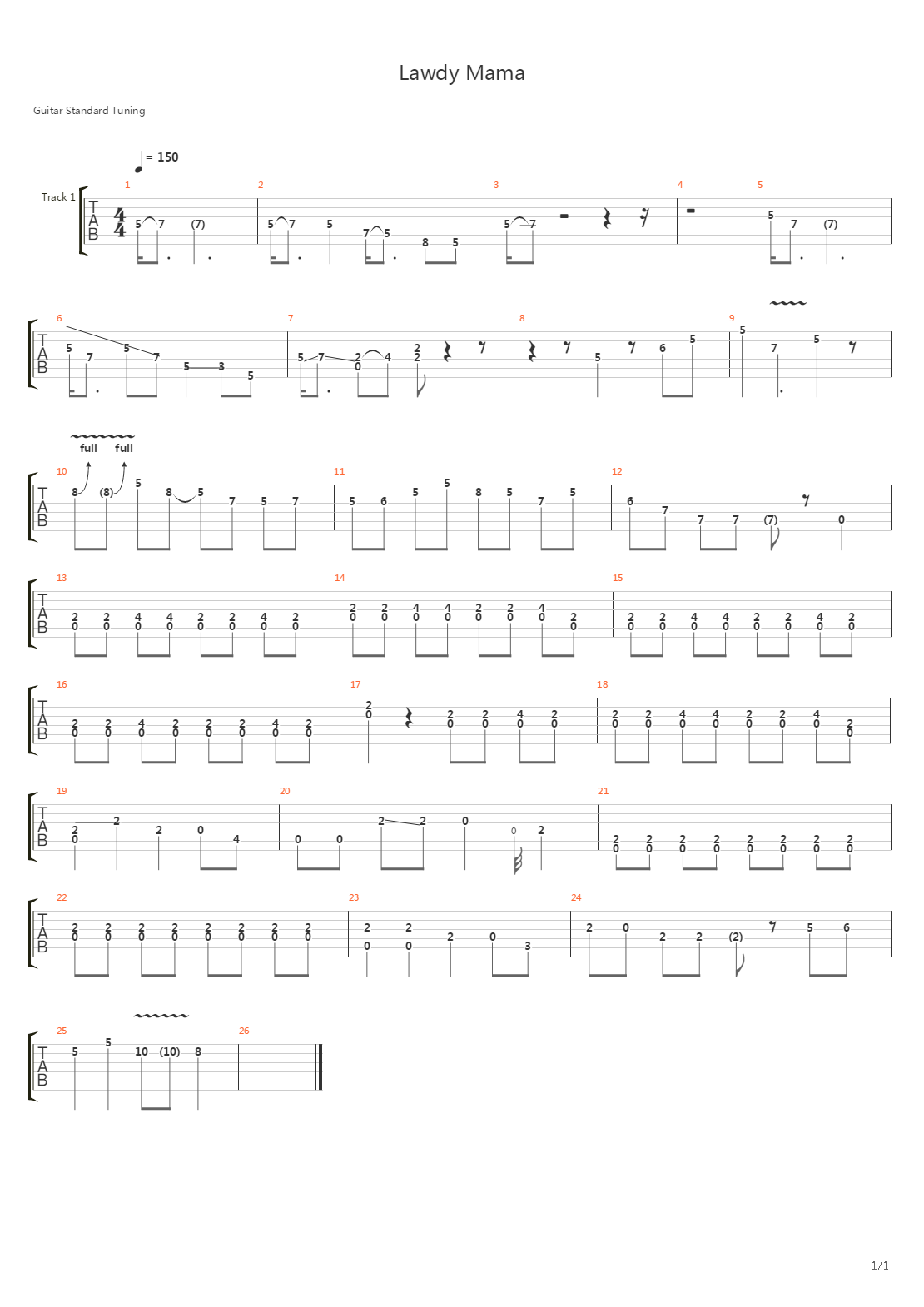 Lawdy Mama吉他谱