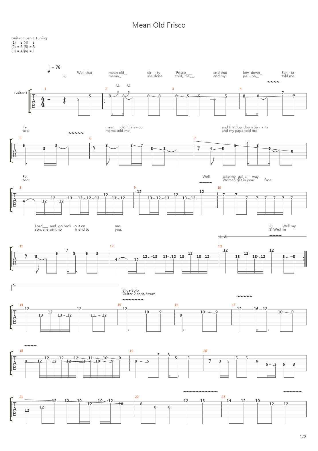 Mean Old Frisco吉他谱