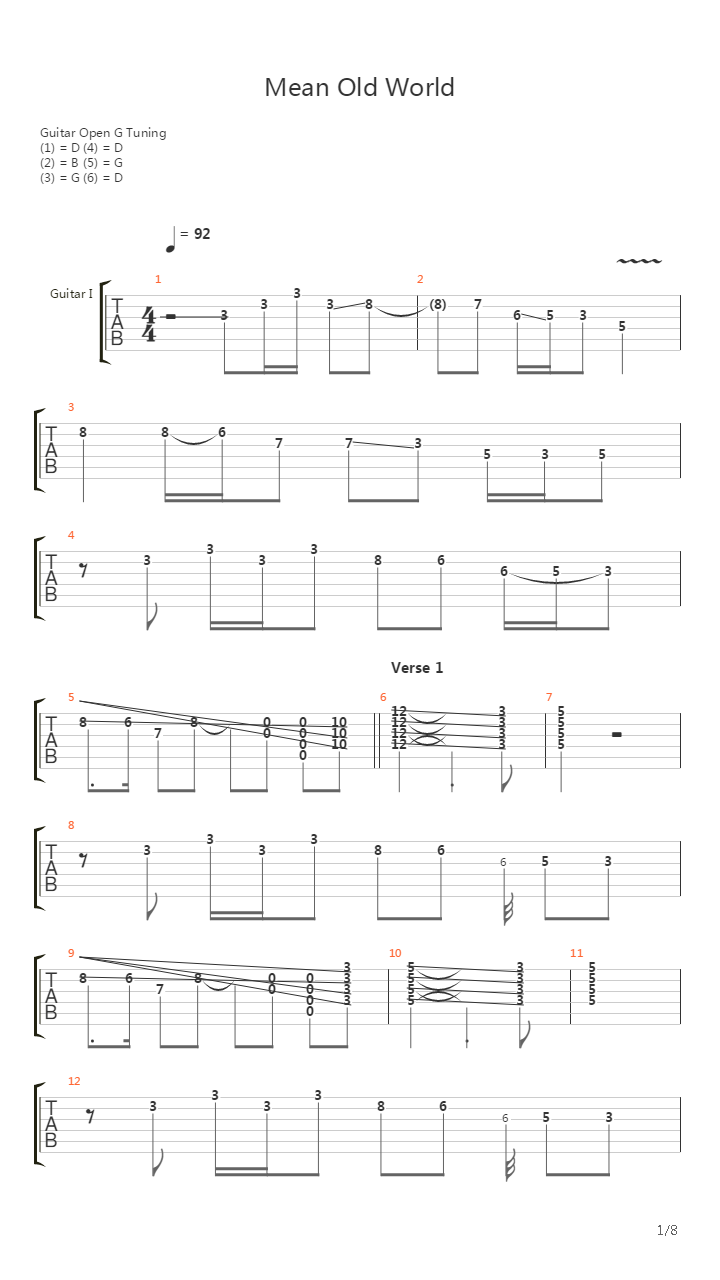 Mean Old World吉他谱