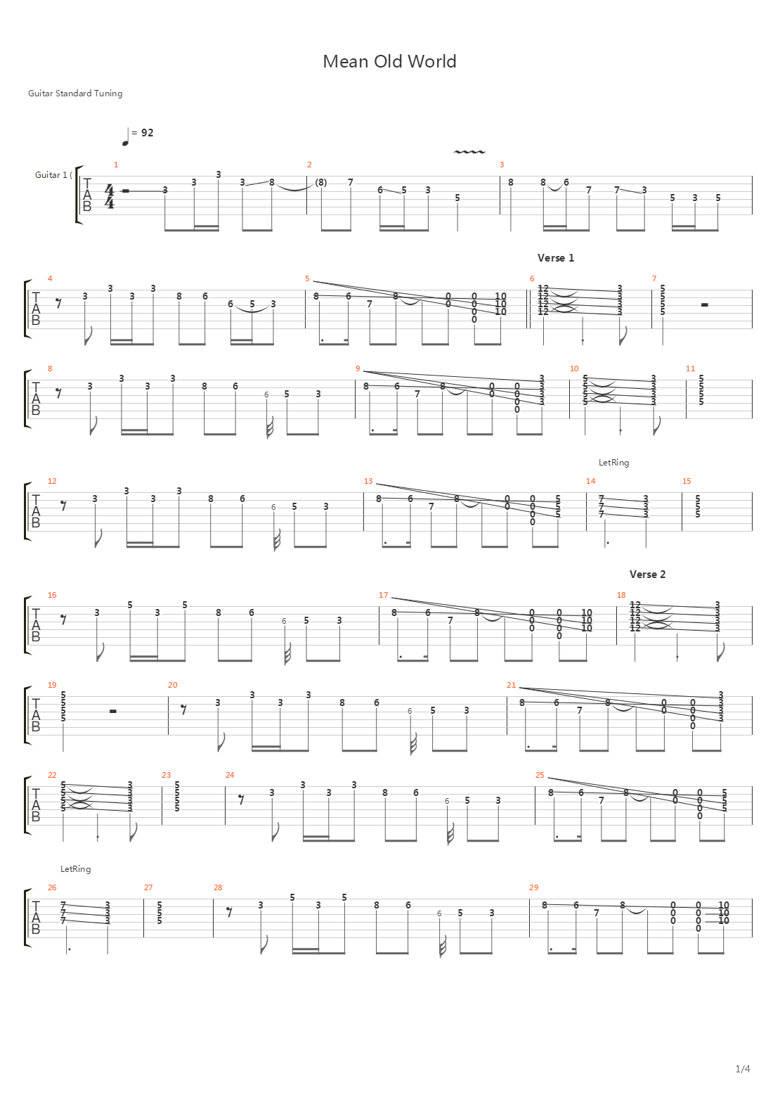 Mean Old World吉他谱