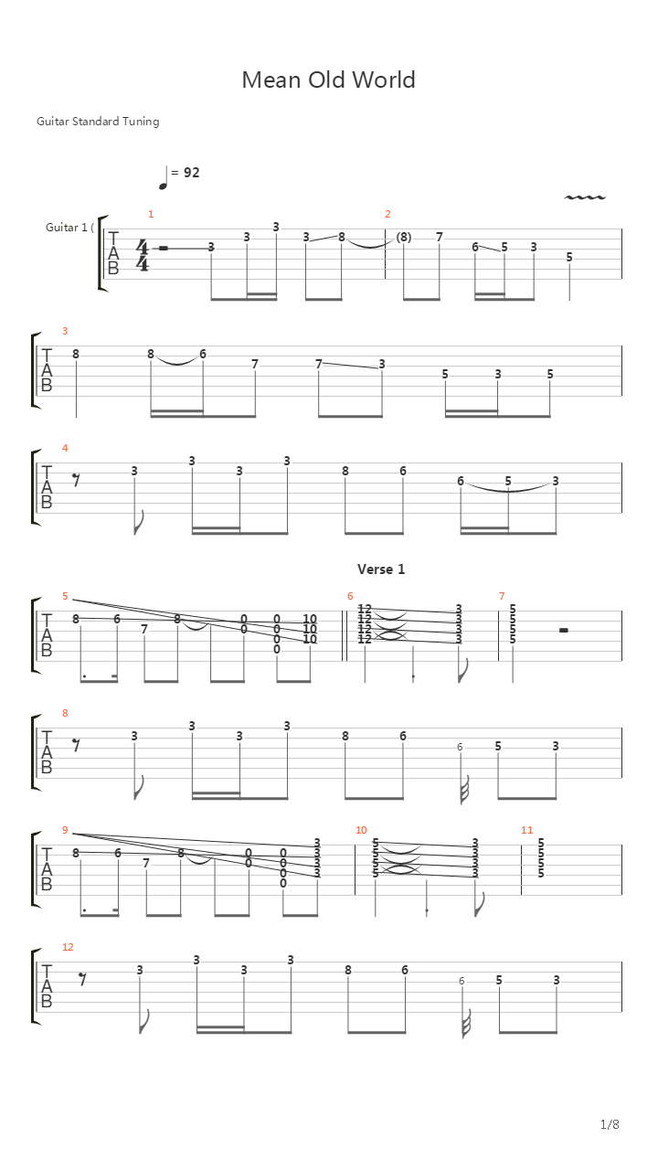 Mean Old World吉他谱