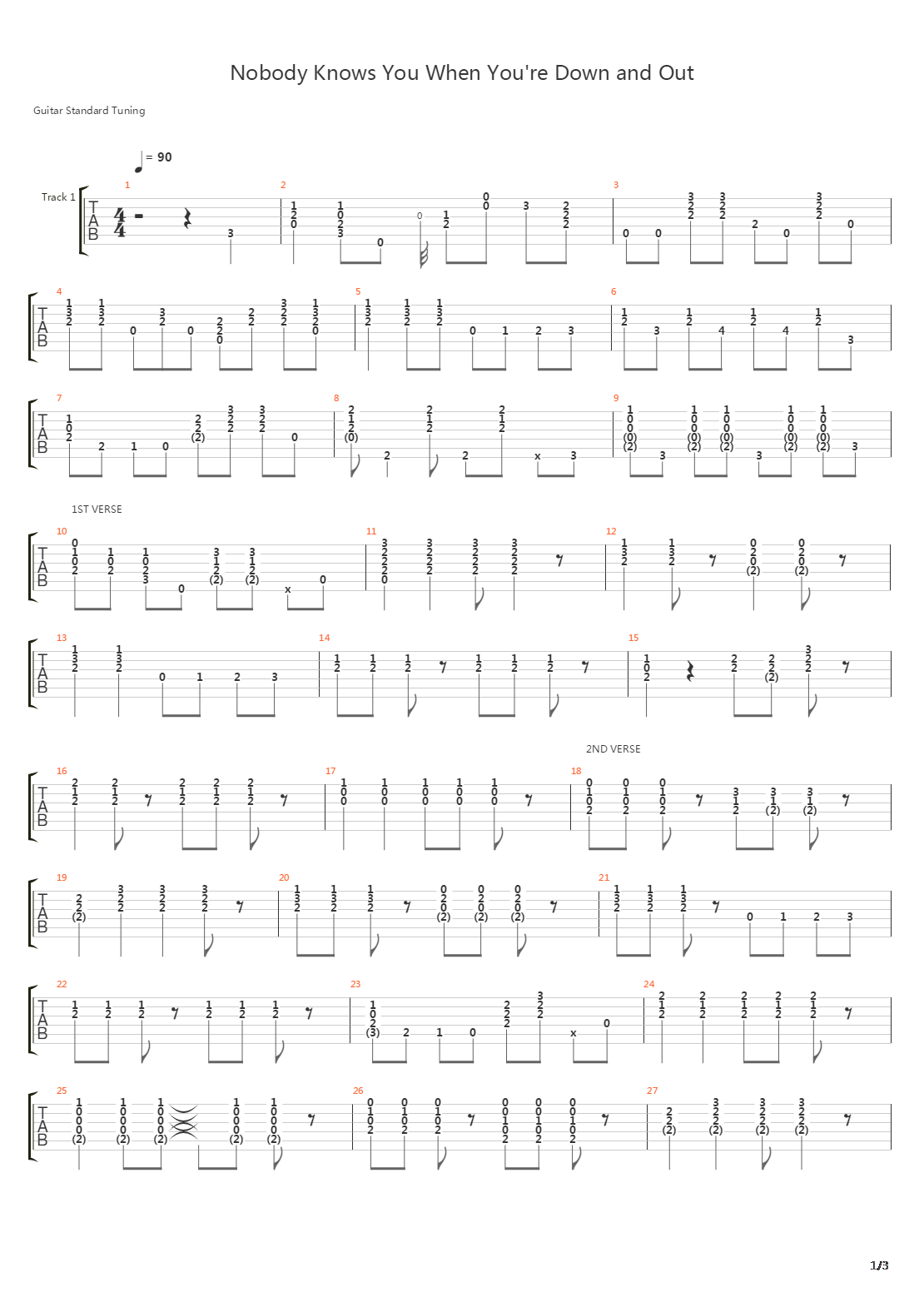 Nobody Knows You When Youre Down And Out吉他谱