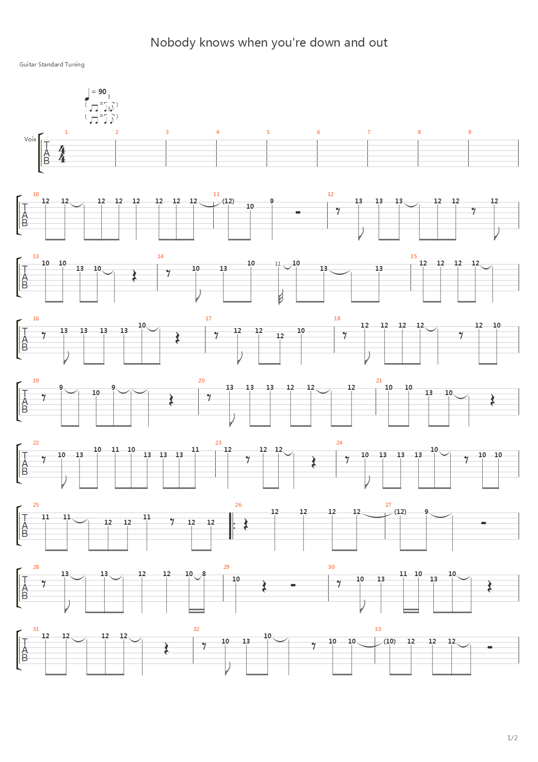 Nobody Knows You When Youre Down And Out吉他谱