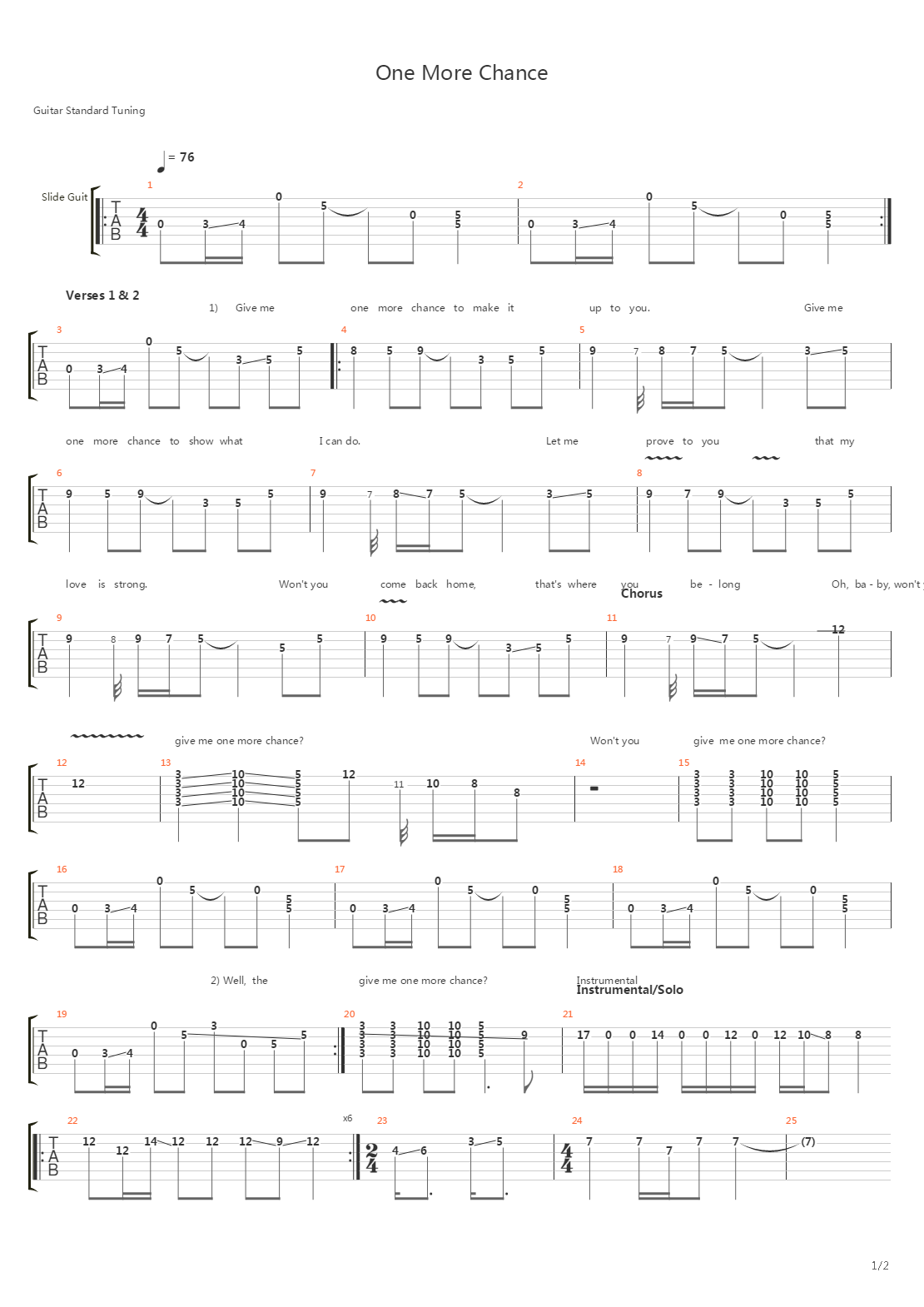 One More Chance吉他谱