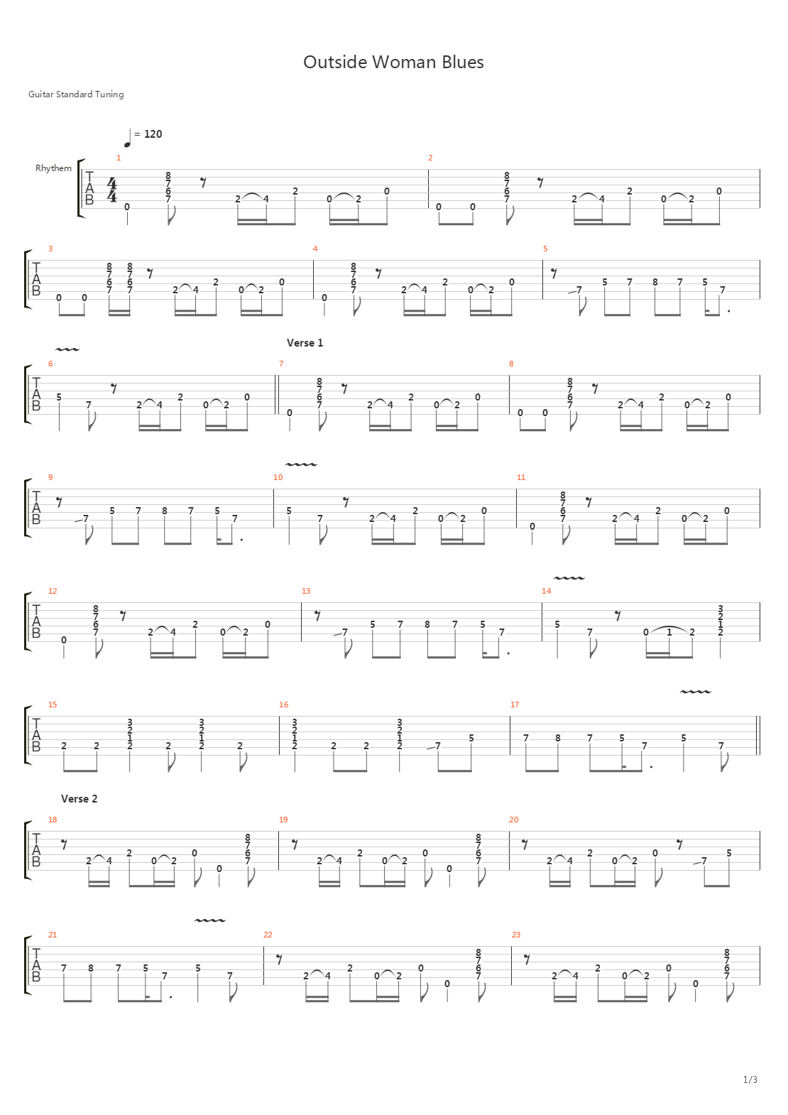 Outside Woman Blues吉他谱