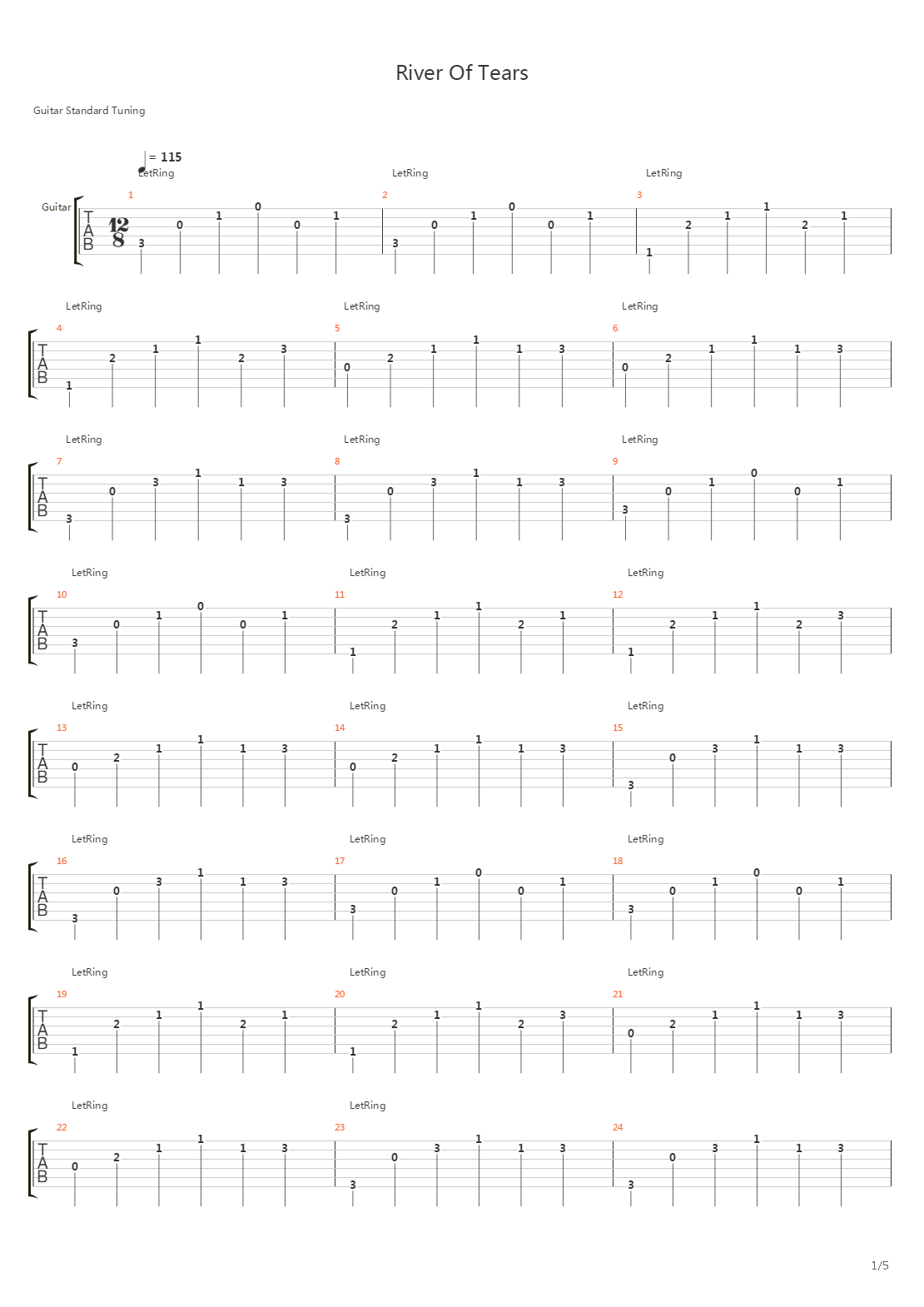 River Of Tears吉他谱