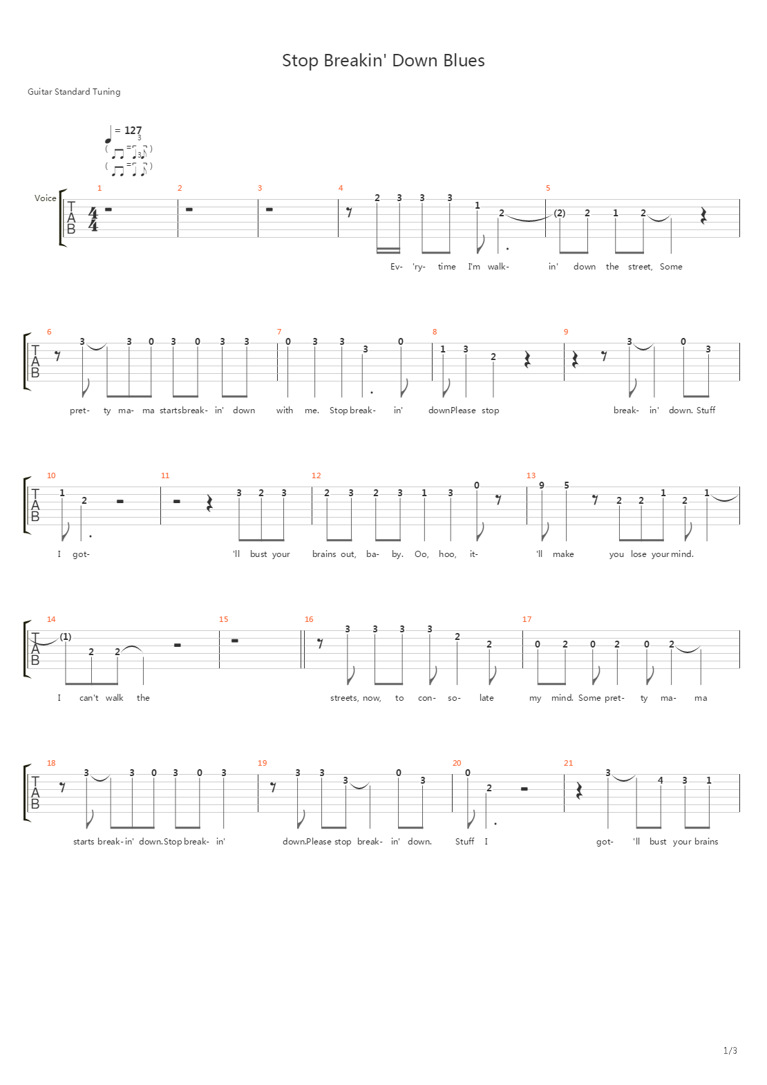 Stop Breakin Down Blues吉他谱