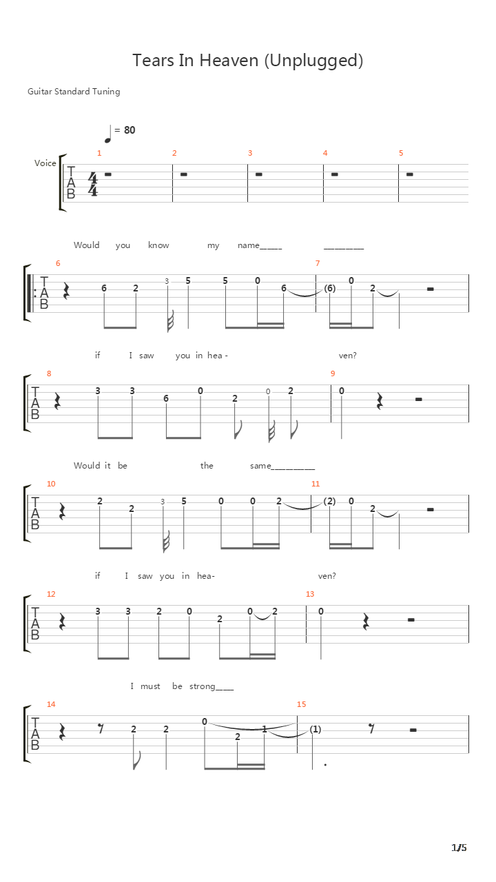 Tears In Heaven吉他谱