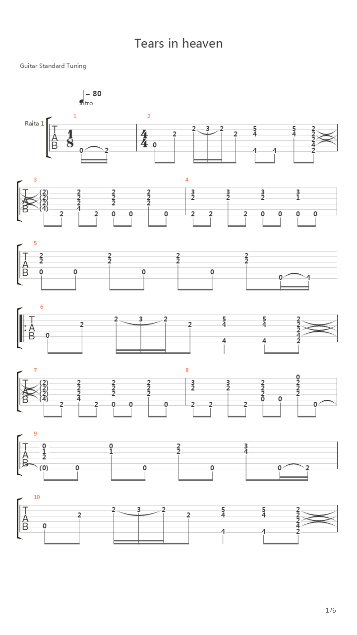 Tears In Heaven吉他谱