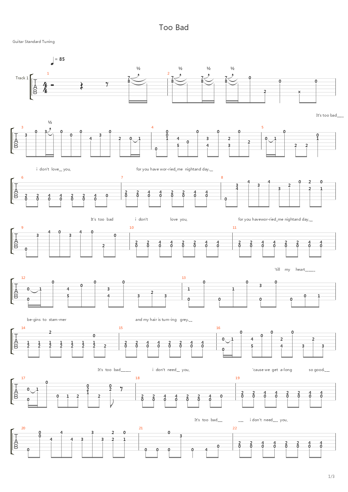 Too Bad吉他谱