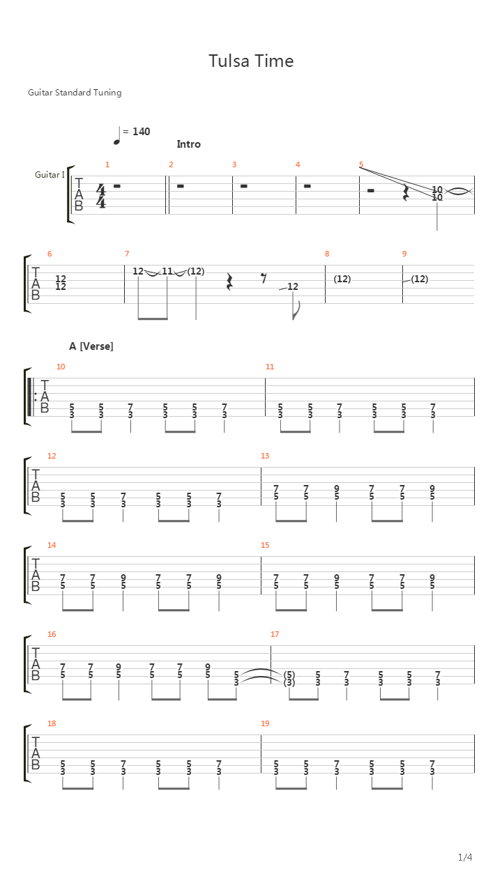 Tulsa Time吉他谱