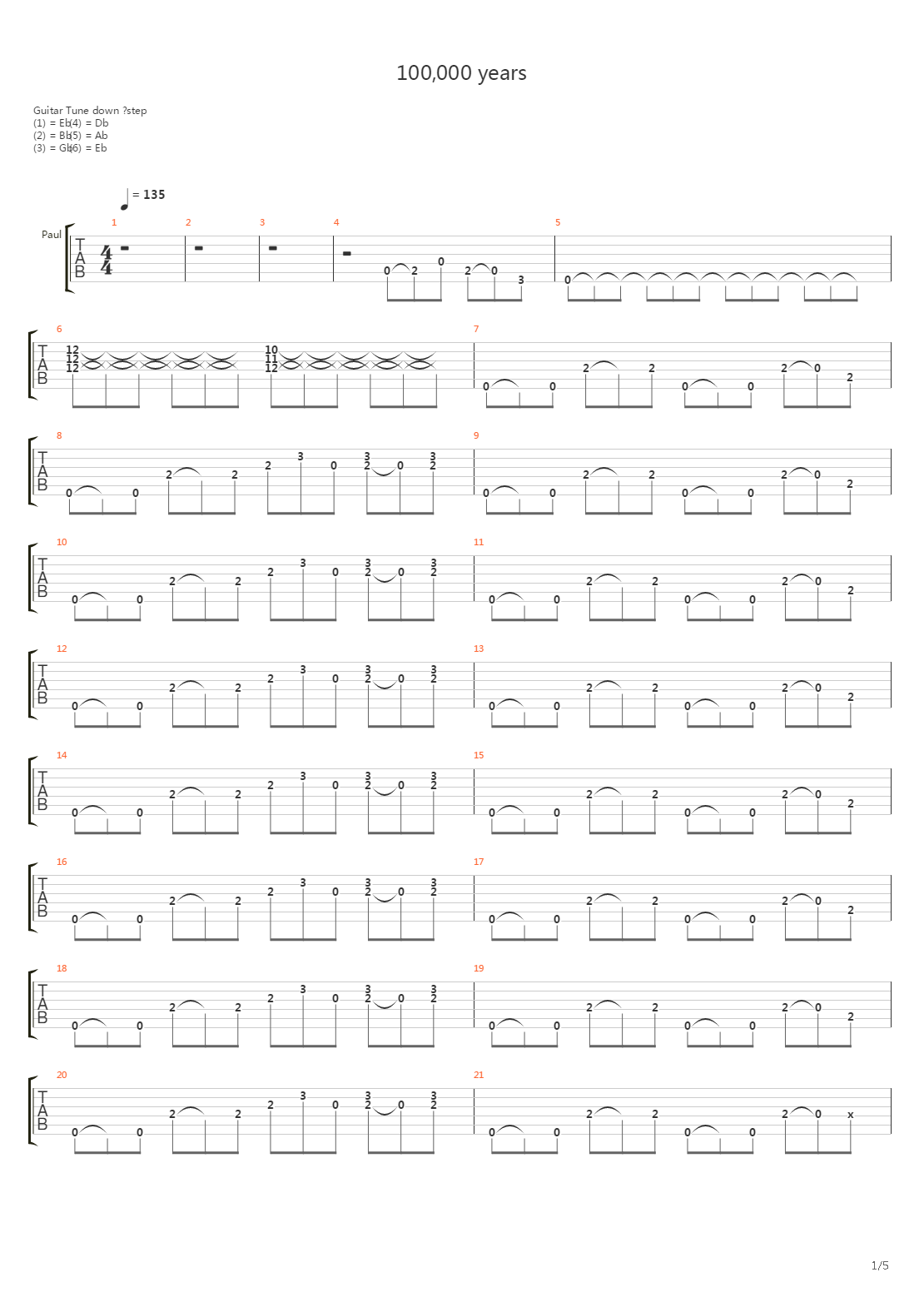 100 000 Years吉他谱