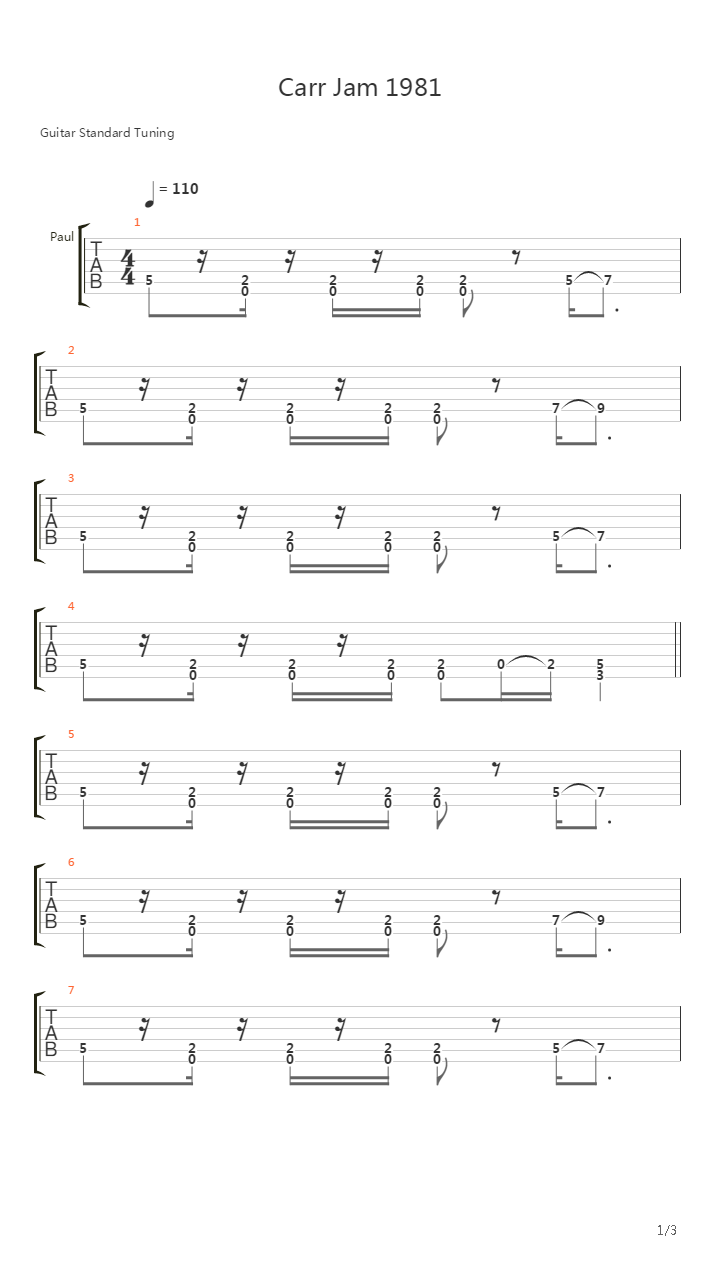 Carr Jam 1981吉他谱